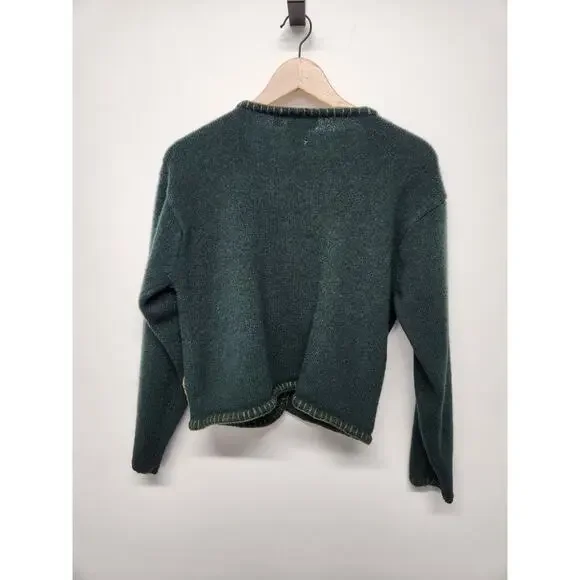 Vtg. L.L.Bean Women's Shetland Wool Embroidered Fall Leaf, Size M, Forest Green - Picture 2 of 13